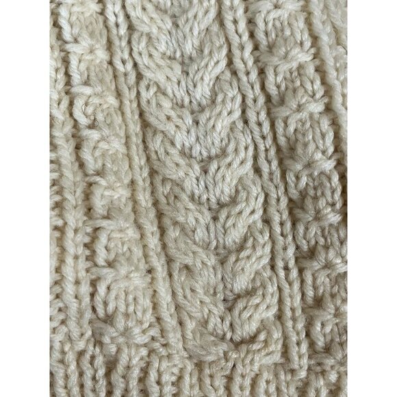 Vintage Cable Knit Sweater L Butter Yellow Leather Button Fisherman Grandpa 80s - Picture 6 of 11